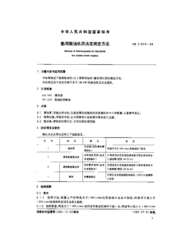 GB 11873-1989 船用柴油机清洁度测定方法