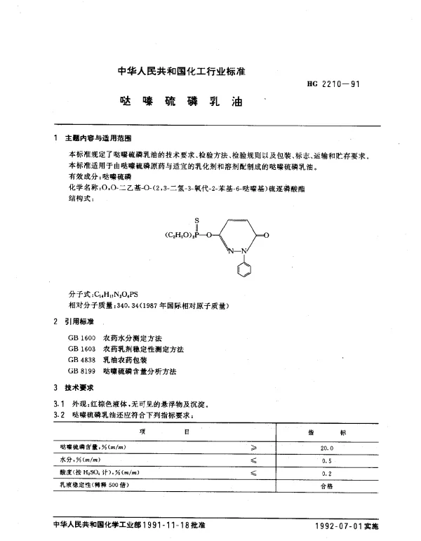 HG 2210-1991 哒嗪硫磷乳油