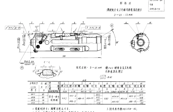 HB 3396-1982 镶硬质合金刀片的内排屑深孔镗刀 D=65~72mm