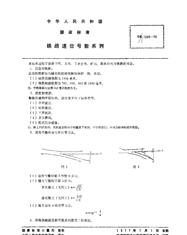 GBT 1246-1976 铁路道岔号数系列