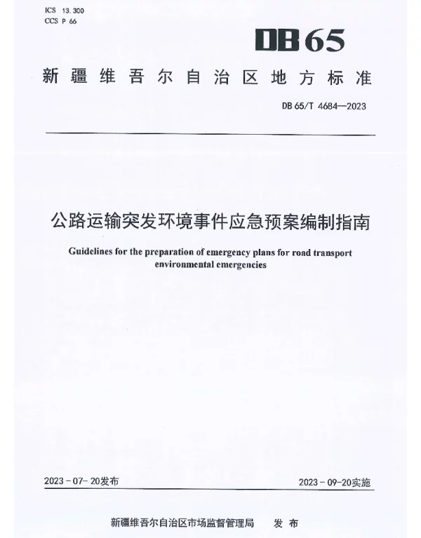 DB65T 4684-2023 公路运输突发环境事件应急预案编制指南