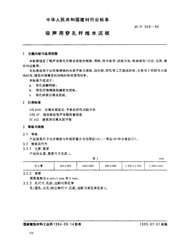 JCT 566-1994 吸声用穿孔纤维水泥扳