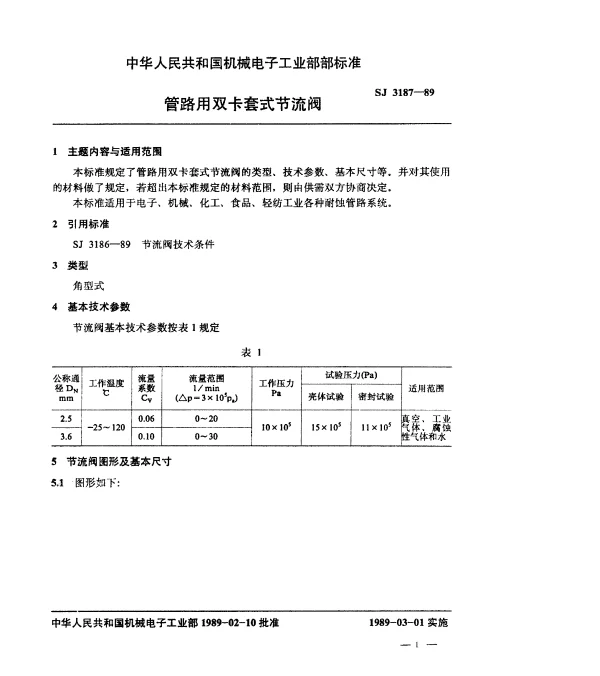 SJ 3187-1989 管路用双卡套式节流阀