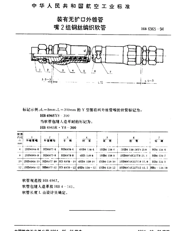 HB 6965-1994 装有无扩口外锥管.嘴2组钢丝编织软管