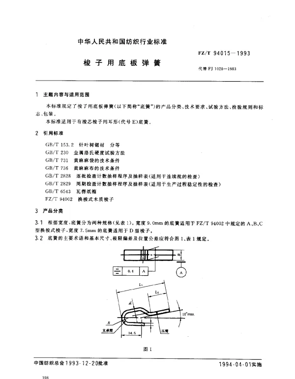 FZT 94015-1993 梭子用底板弹簧