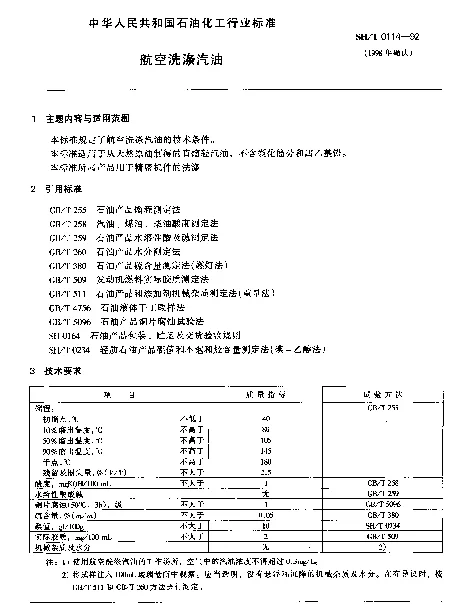 SHT 0114-1992 航空洗涤汽油