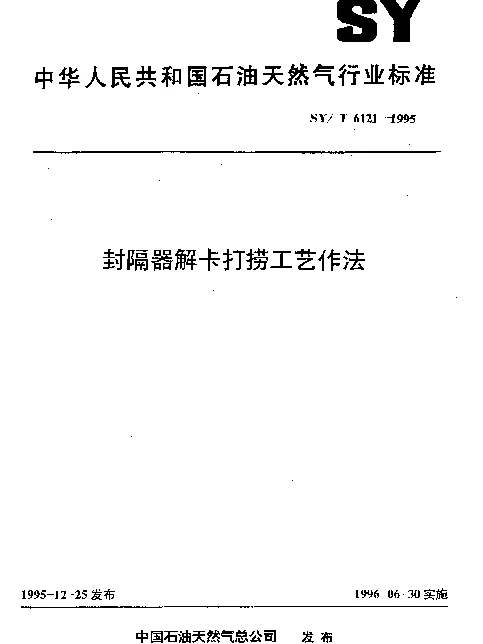 SYT 6121-1995 封隔器解卡打捞工艺作法