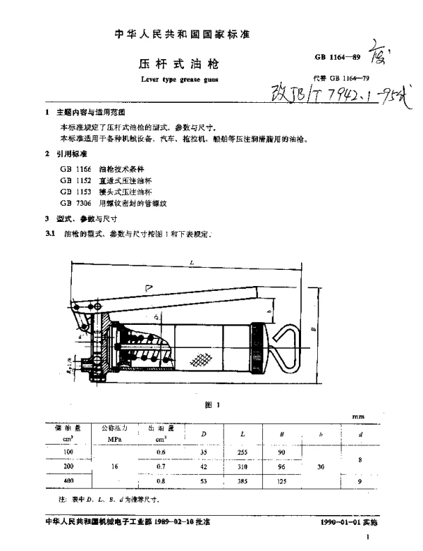 JBT 7942.1-1995 压杆式油枪