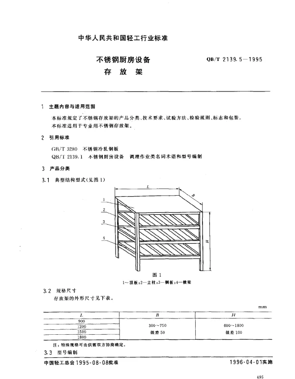 QBT 2139.5-1995 不锈钢厨房设备.存放架