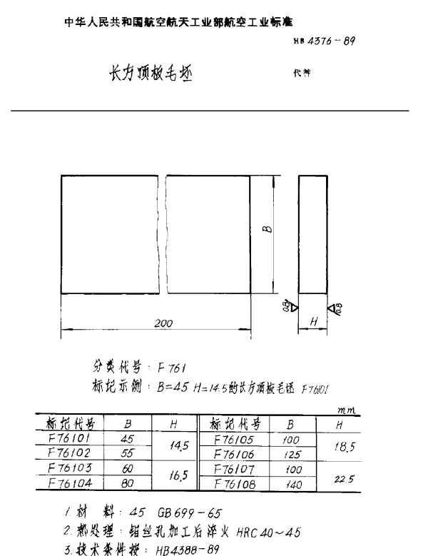 HB 4376-1989 长方顶板毛坯