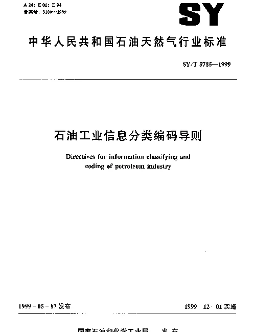 SYT 5785-1999 石油工业信息分类编码导则