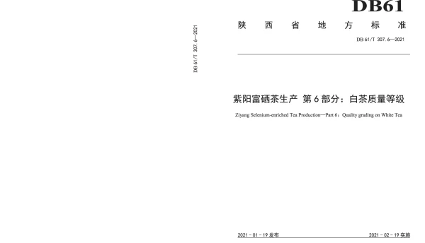 DB61T 307.6-2021 紫阳富硒茶生产 白茶质量等级