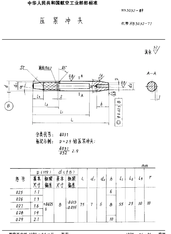 HB 3032-1989 压紧冲头