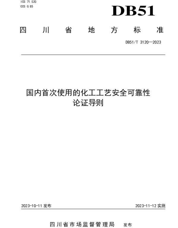DB51T 3120-2023 国内首次使用的化工工艺安全可靠性论证导则