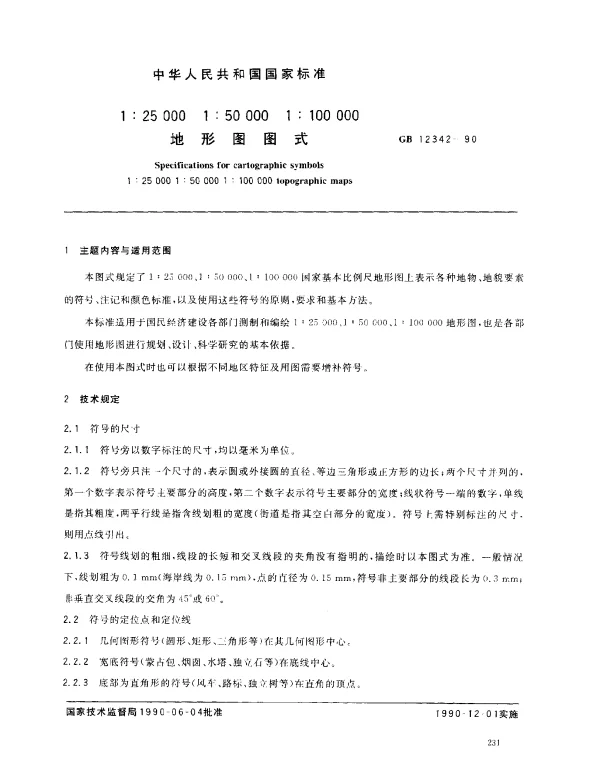 GB 12342-1990 1：25000 1：50000 1：100000地形图图式
