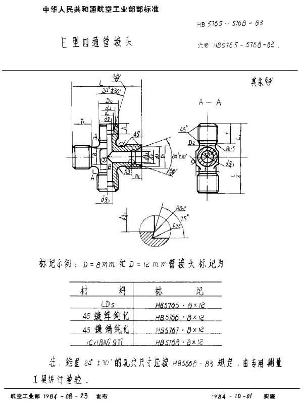 HB 5765~5768-1983 E型四通管接头