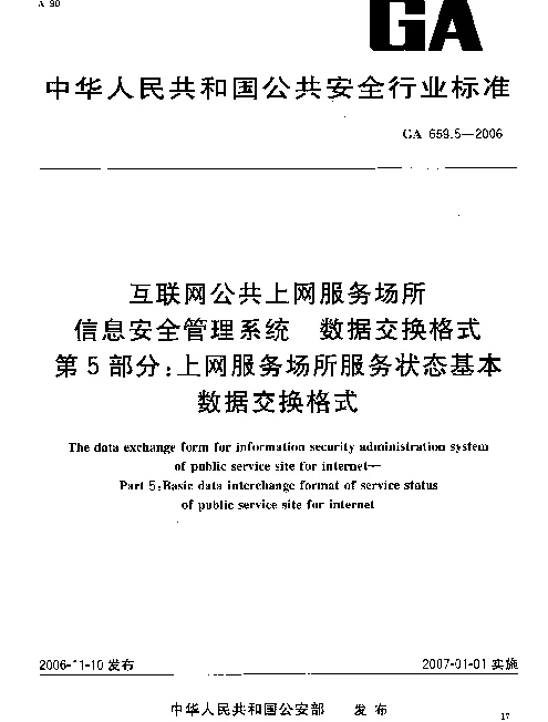 GA 659.5-2006 互联网公共上网服务场所信息安全管理系统.数据交换格式.第5部分：上网服务场所服务状态基本数据交换格式