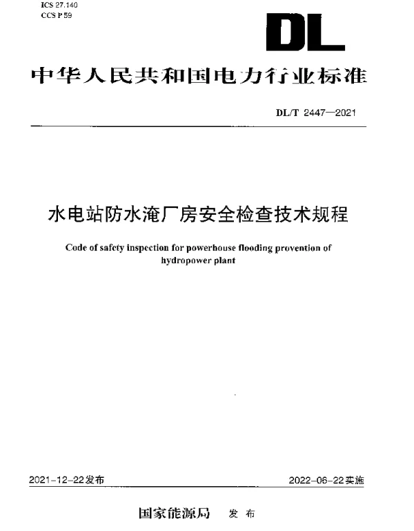 DLT 2447-2021 水电站防水淹厂房安全检查技术规程