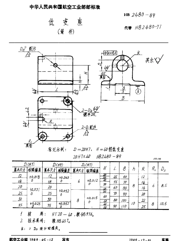 HB 2480-1989 低支座(铸件)