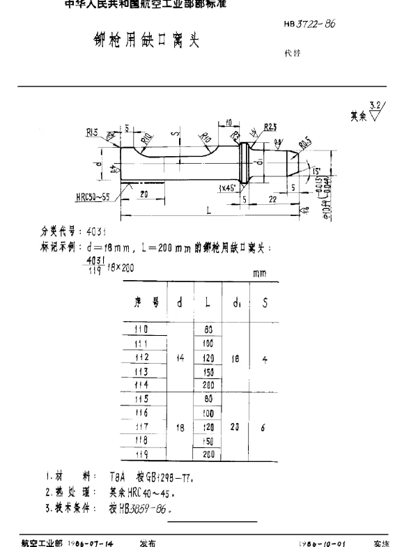 HB 3722-1986 铆枪用缺口窝头