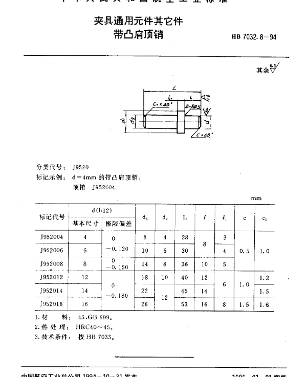 HB 7032.8-1994 夹具通用元件其它件.带凸肩顶销