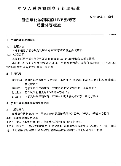 SJT 9569.1-1995 磁性氧化物制成的UYF形磁芯质量分等标准