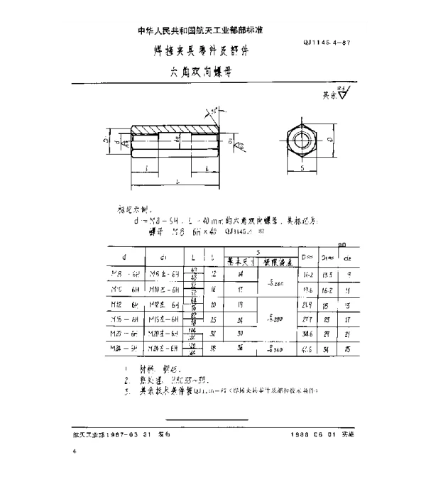 QJ 1145.4-1987 焊接夹具零件及部件 六角双向螺母