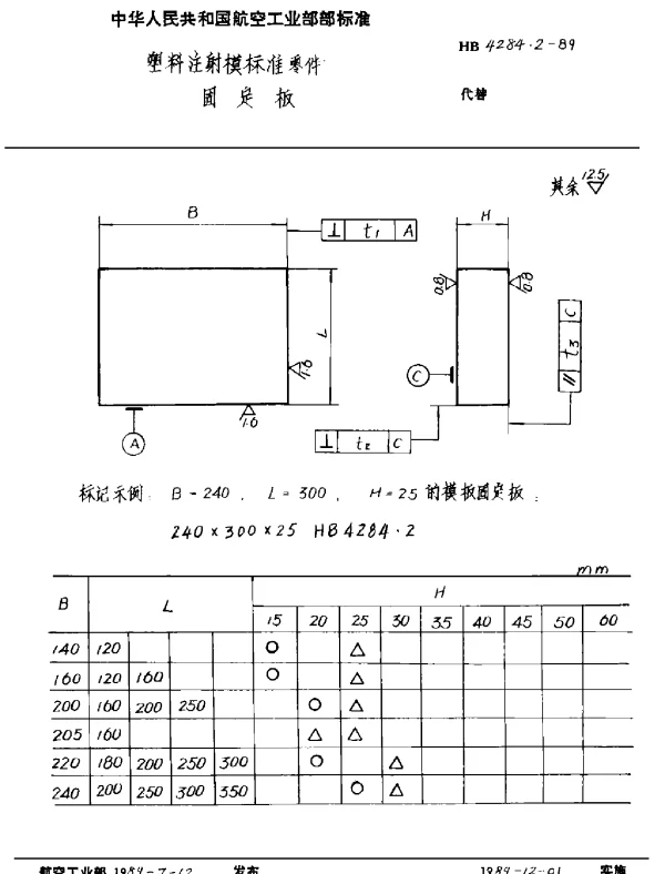 HB 4284.2-1989 塑料注射模标准零件 固定板
