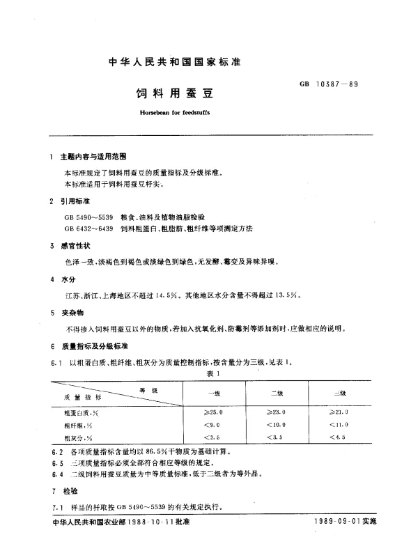GB 10387-1989 饲料用蚕豆