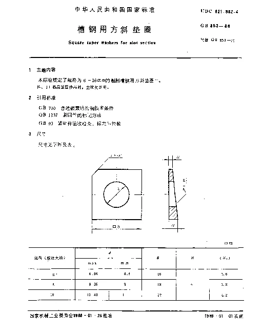 GB 853-1988 槽钢用方斜垫圈