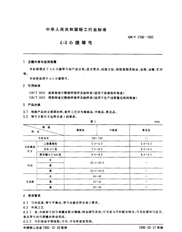 QBT 2168-1995 44小提琴弓