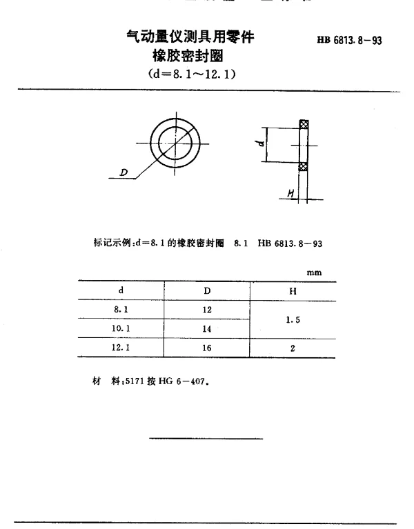 HB 6813.8-1993 气动量仪测具用零件.橡胶密封圈(d=8.1~12.1)