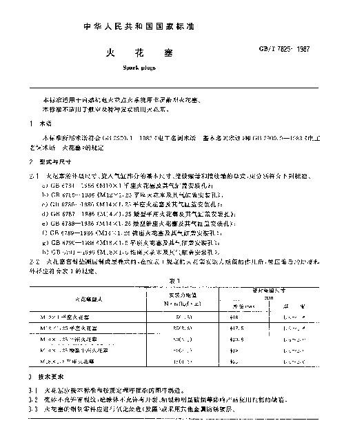 GBT 7825-1987 火花塞
