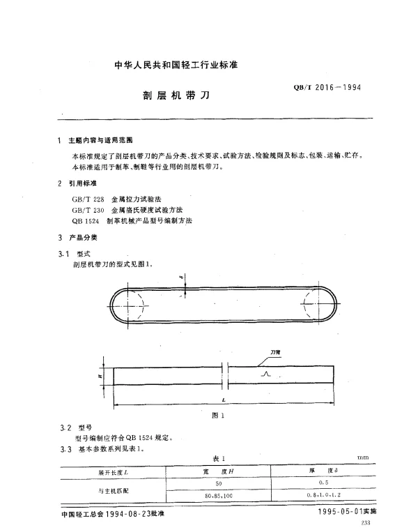 QBT 2016-1994 剖层机带刀
