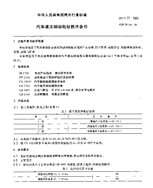 QCT 77-1993 汽车液压制动轮缸技术条件