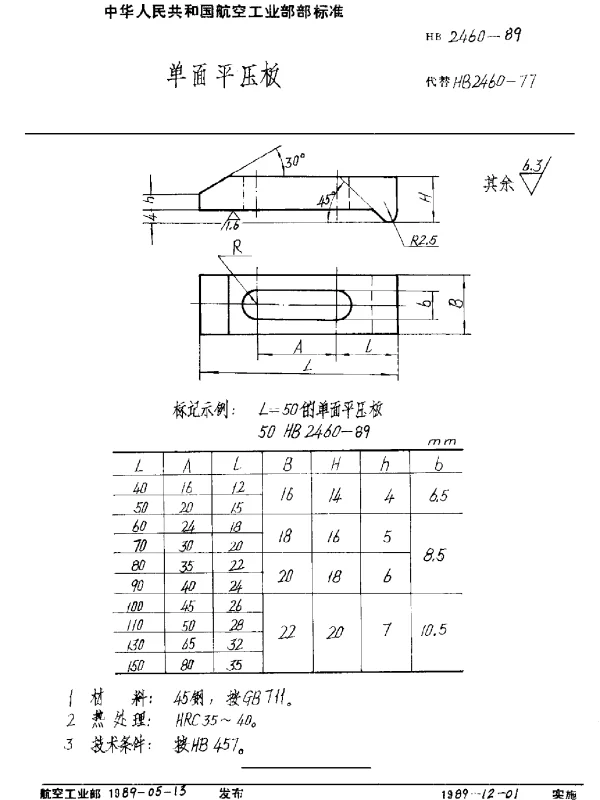 HB 2460-1989 单面平压板