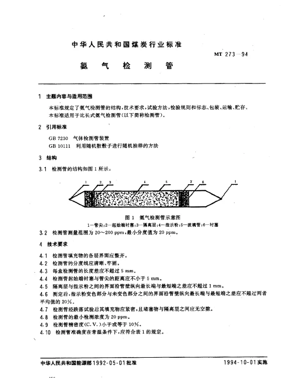 MT 273-1994 氨气检测管