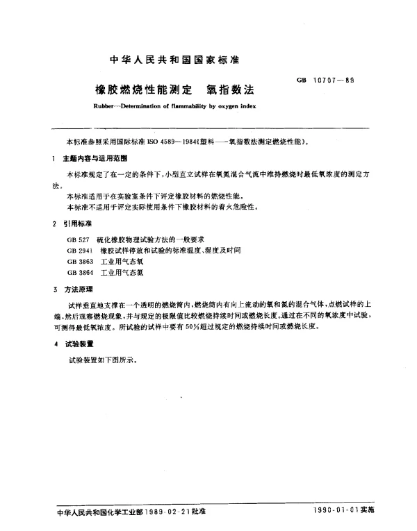 GB 10707-1989 橡胶燃烧性能测定 氧指数法
