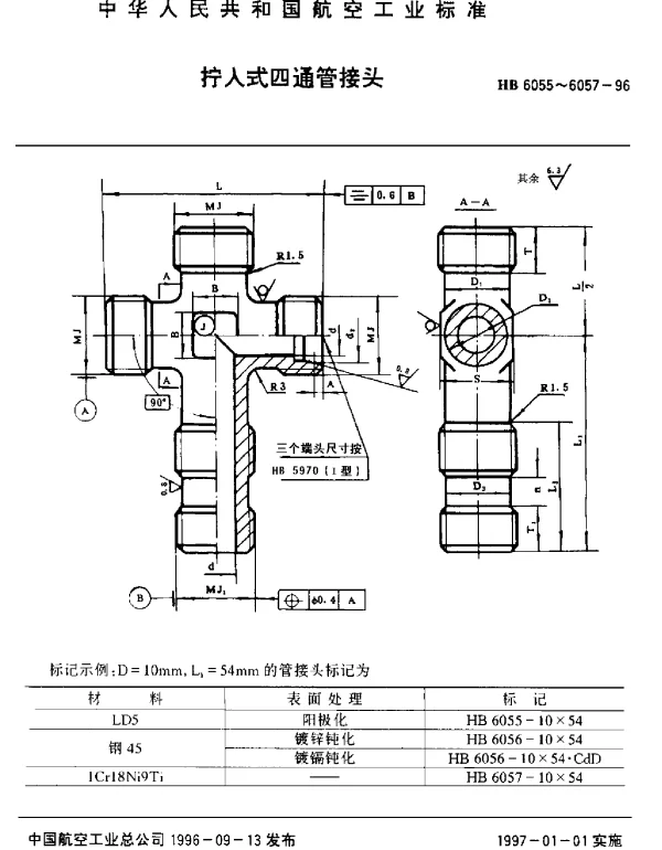 HB 6055~6057-1996 拧入式四通管接头
