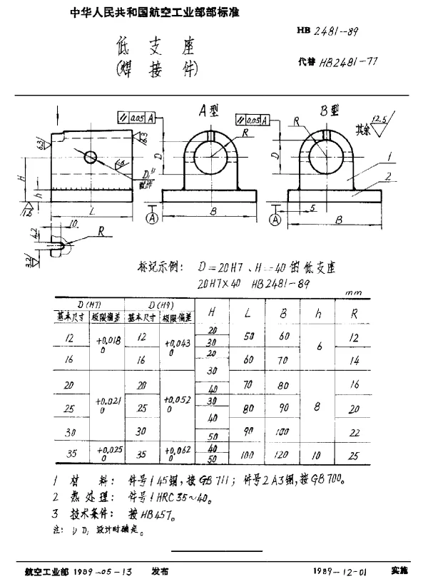 HB 2481-1989 低支座(焊接件)