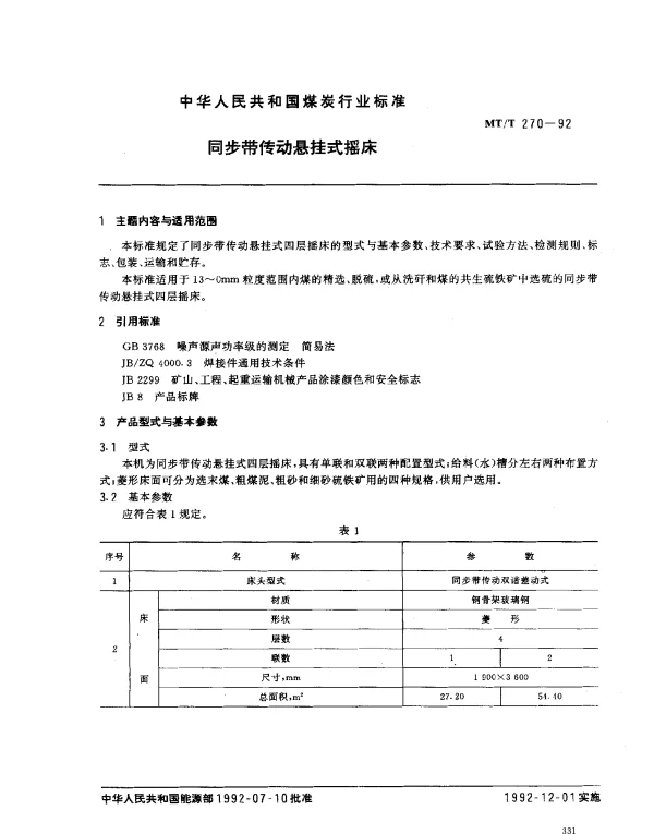 MTT 270-1992 同步带传动悬挂式摇床
