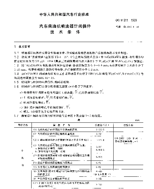 QCT 511-1999 汽车柴油机喷油器针阀偶件技术条件