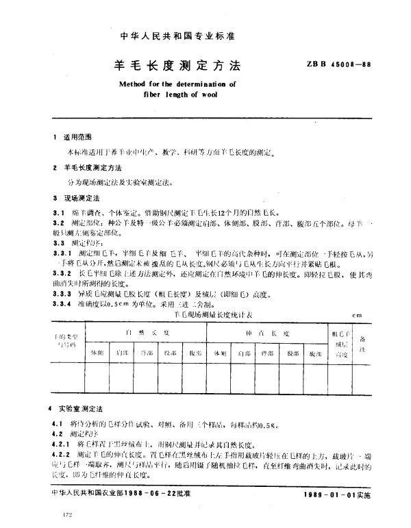 ZB B 45008-1988 羊毛长度测定方法