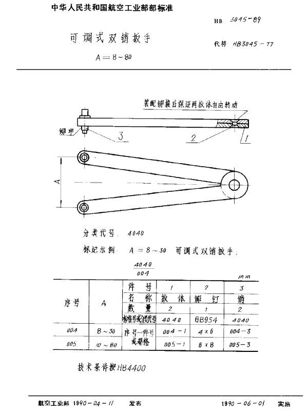 HB 3045-1989 可调式双销扳手 A=8~80