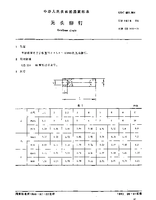 GB 1016-1986 无头铆钉