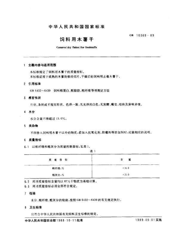 GB 10369-1989 饲料用木薯干