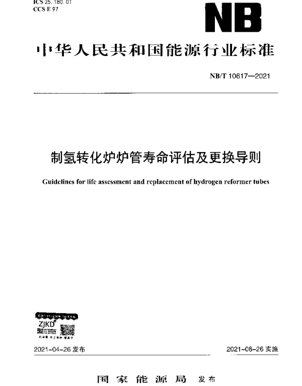 NBT 10617-2021 制氢转化炉炉管寿命评估及更换导则