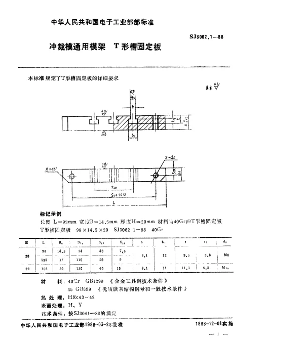 SJ 3062.1-1988 冲裁模通用模架.T形槽固定板