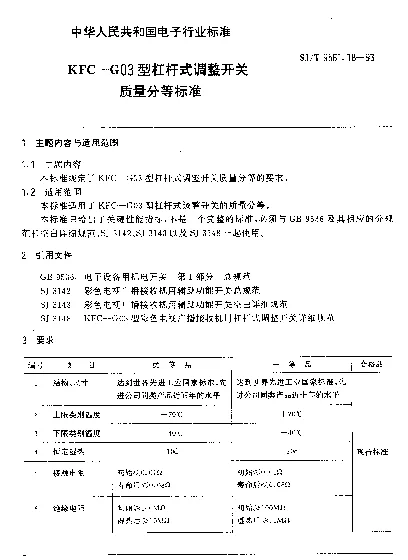 SJT 9561.18-1993 KFC-G03型杠杆式调整开关质量分等标准