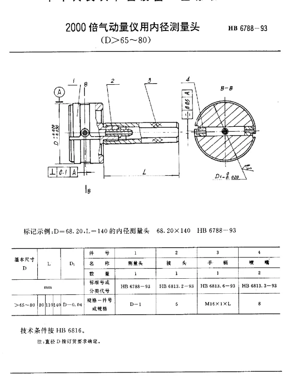 HB 6788-1993 2000倍气动量仪用内径测量头(D65~80)